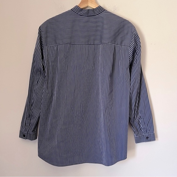 Lafayette 148 Asymmetrical Stripe Button Down Contemporary Shirt Blues M - Picture 8 of 10